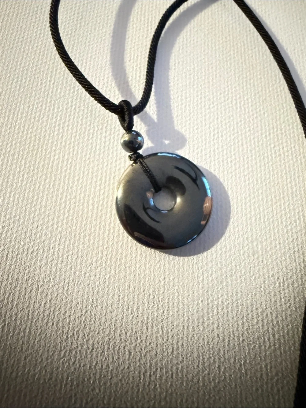 Hematite Donut Pendant Necklace - Black